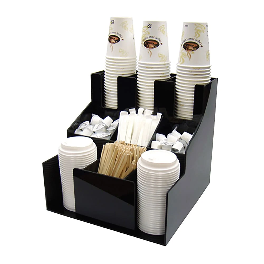 Winco CLSO-3T Black 9-Comp. 3-Tier Cup/Lid Organizer 1 Winco CLSO-3T Black 9-Comp. 3-Tier Cup/Lid Organizer